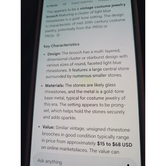 Vintage Jewelery Light Blue Rhinestone Pin Brooch - Picture 3 of 5